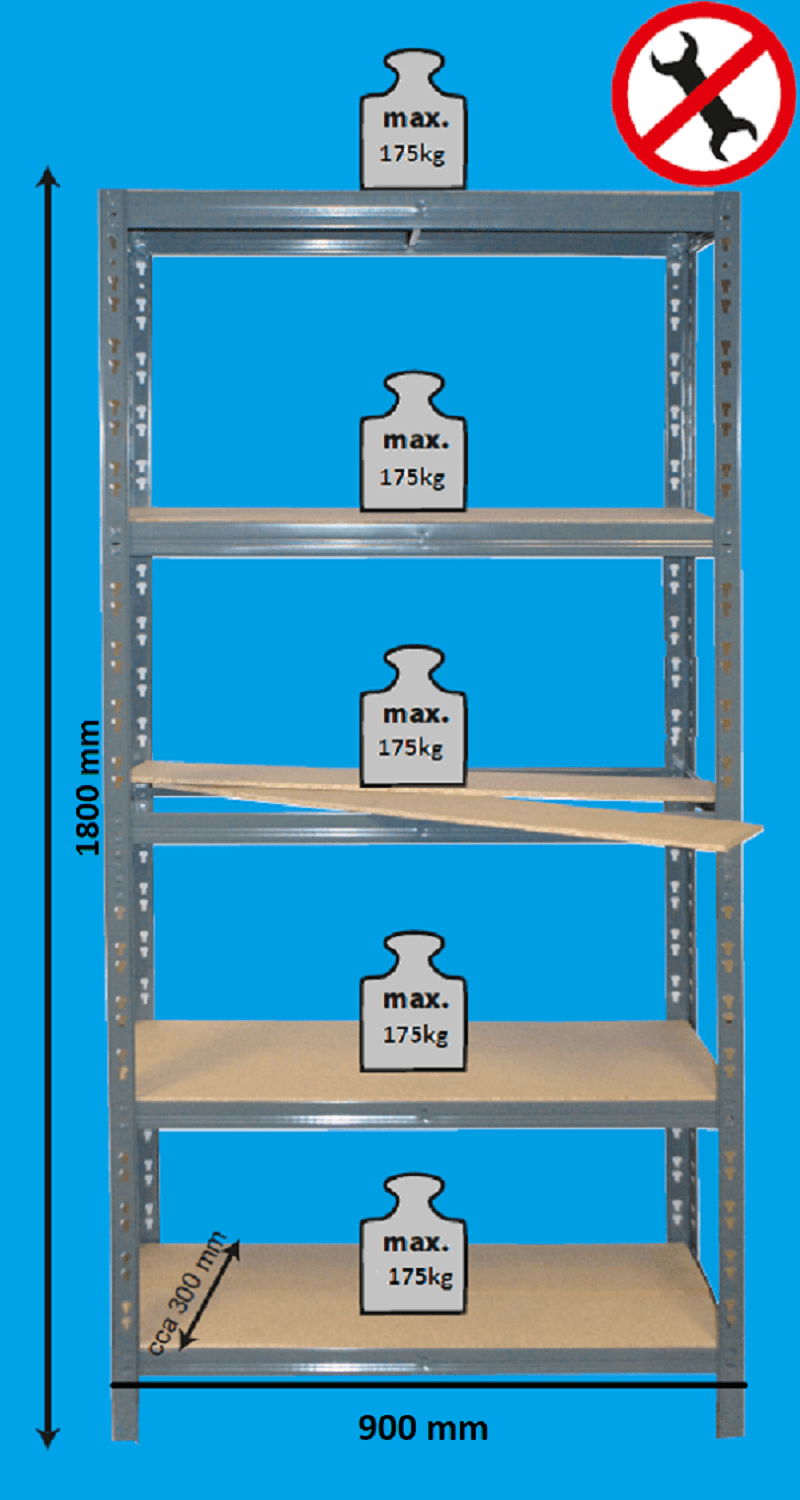 AKCIA 5-ti policový regál lakovaný 180x90x30 175kg,farba antracit -SKLADOM