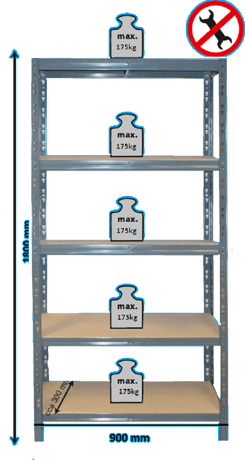 MEGA AKCIA 5-ti policový regál lakovaný 180x90x30 175kg - tm. sivá , SKLADOM