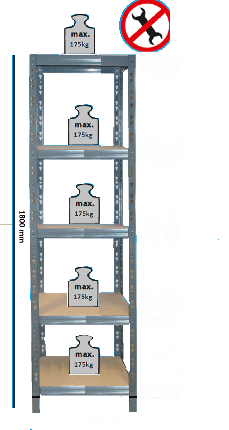 AKCIA 5-ti policový regál lakovaný 180x42x46 175kg farba tm.sivá - DRŽÍME SKLADOM